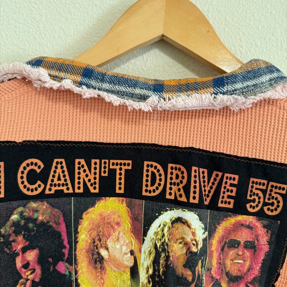 Upcycled Shacket with Sammy Hagar Graphic & Flannel Accents Size M - Picture 4 of 11